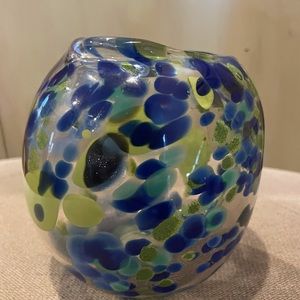 Multicolored Swirl Hand Blown art Glass Vase. 
 blue and green swirls